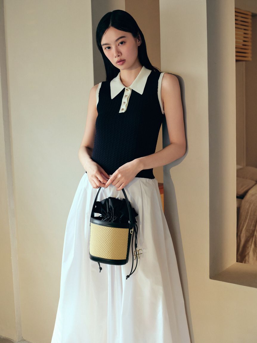 FRAY I.D「ノースリーブケーブルニットポロ／ウォッシャブル」|ポロシャツ|