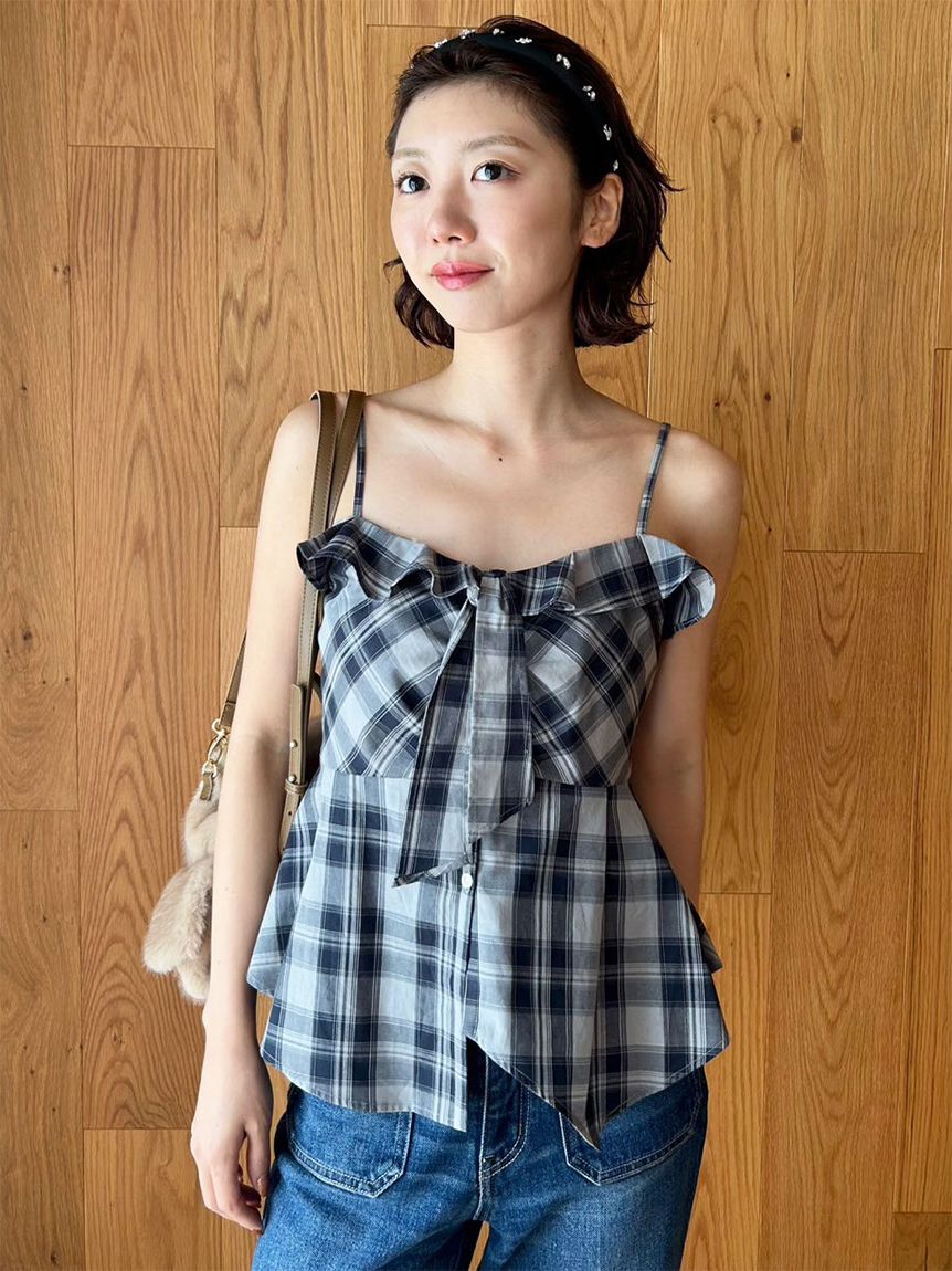 LILY BROWN「チェックシャツペプラムビスチェ」|ベスト・ジレ|NVY