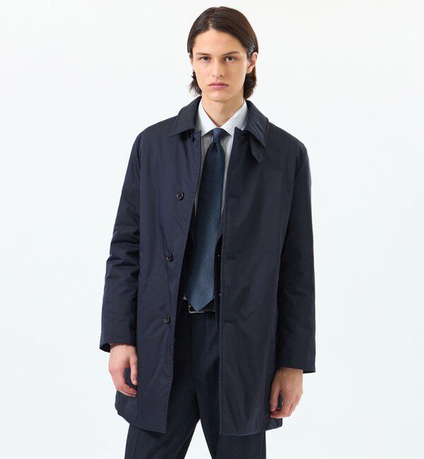 MACKINTOSH PHILOSOPHY「高密度ストレッチツイル/パテッドWELLINGTON BT short(ウェリントンボタンスルーショート)」|ステンカラーコート|ネイビー