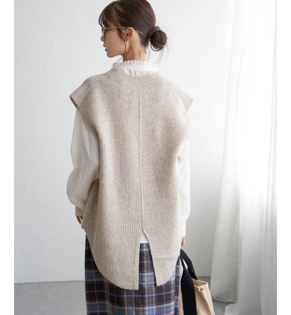 Lbc with Life「cafeウールバックスリットベスト」|ニット・セーター|ベージュ