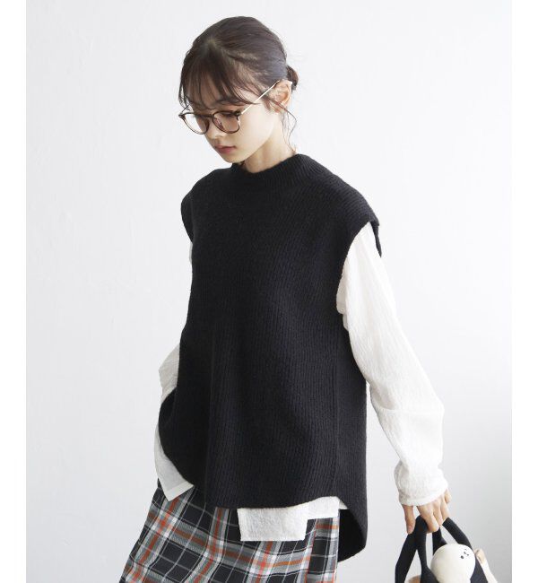 Lbc with Life「cafeウールバックスリットベスト」|ニット・セーター|