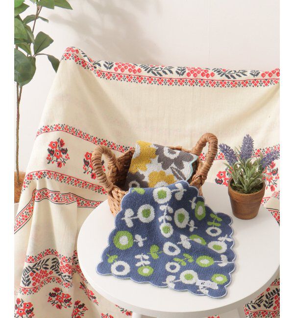 Lbc with Life「花柄スカラップハンカチタオル」|タオル|ネイビーブルー