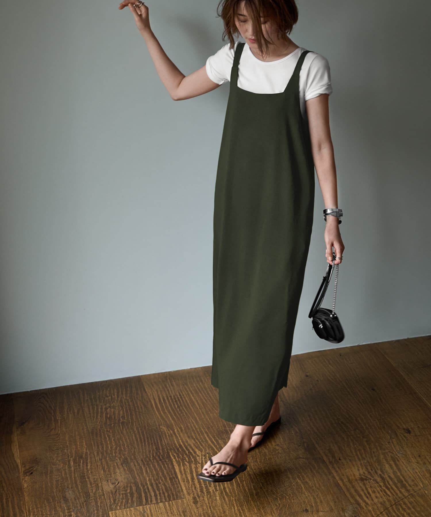 STYLE DELI「【LUXE】 スクエアネックジャンパースカート」|ジャンパースカート|マッチャ