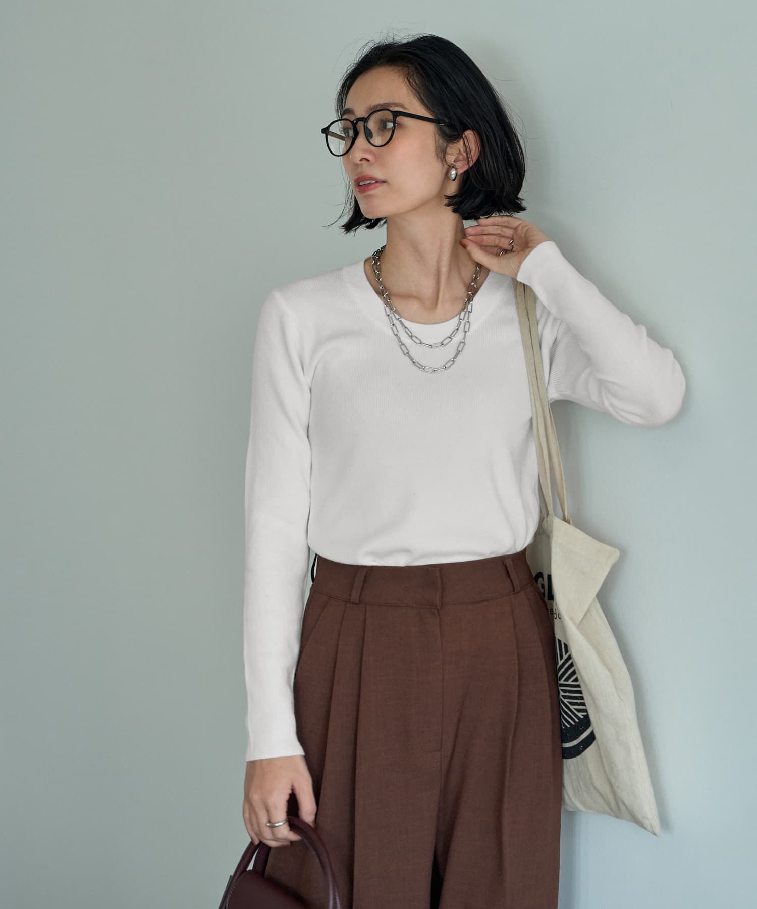 STYLE DELI「心地良いUネックインナーニットトップス」|Tシャツ・カットソー|ホワイト