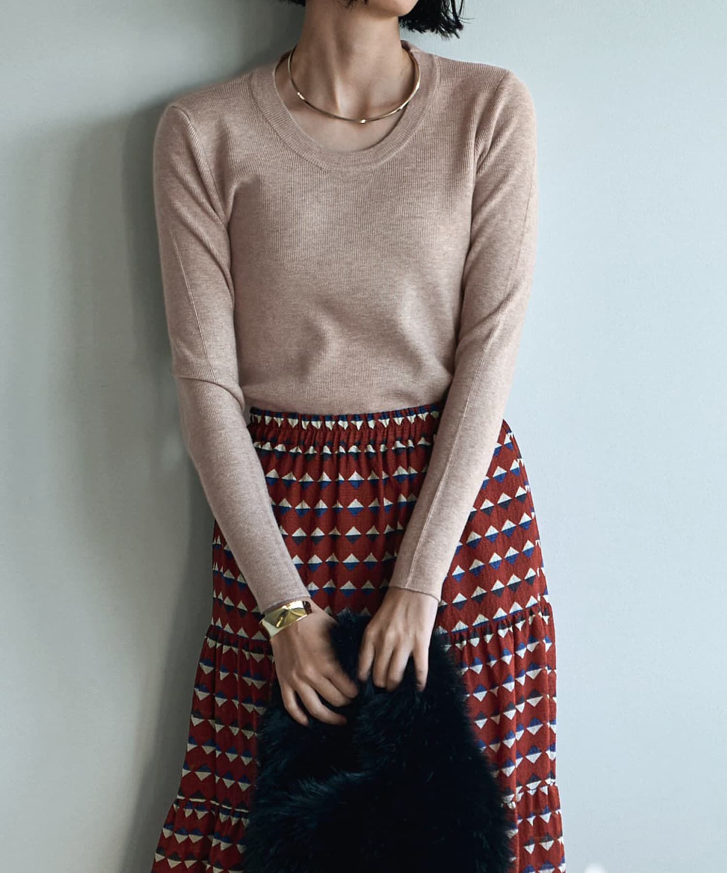 STYLE DELI「心地良いUネックインナーニットトップス」|Tシャツ・カットソー|ベージュ