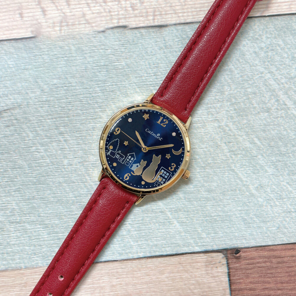 BACKYARD FAMILY「腕時計 レディース 革ベルト ねこ 通販 ウォッチ 時計 ベルト 猫 ネコ 防水 ブランド 女性」|腕時計|レッド1