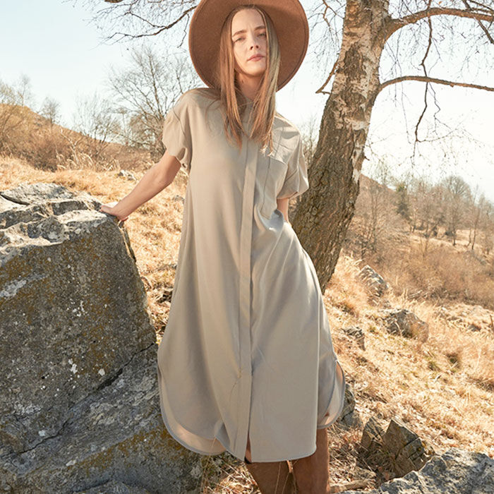 BACKYARD FAMILY「MIND マインド バルーンシャツ ワンピース 半袖 通販 ロングシャツ ロングシャツワンピース」|ワンピース|