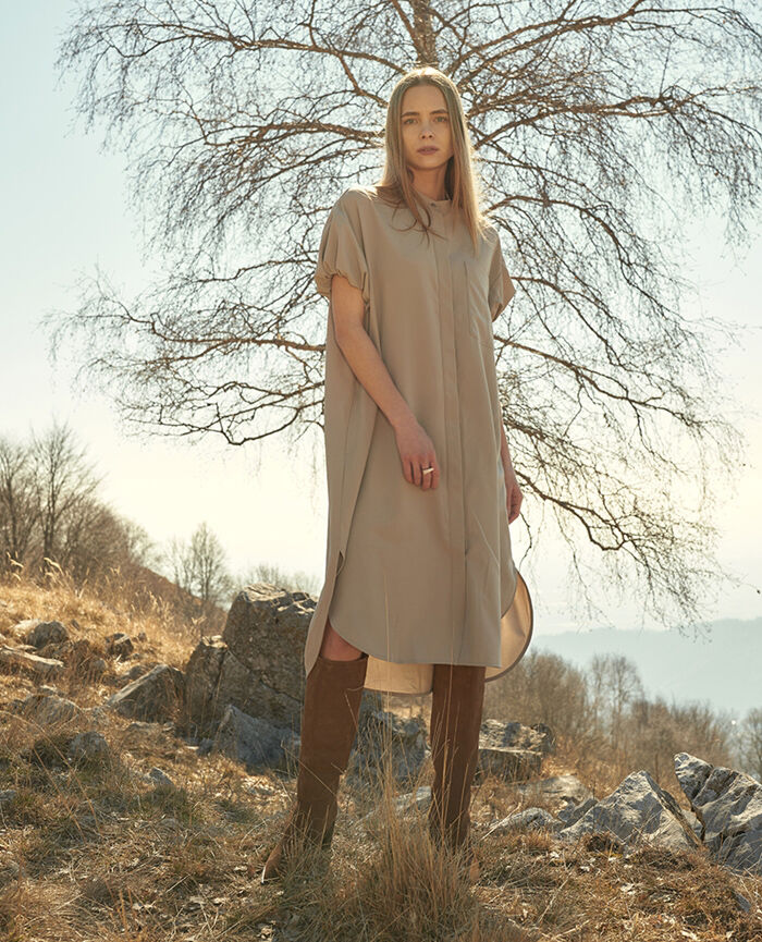 BACKYARD FAMILY「MIND マインド バルーンシャツ ワンピース 半袖 通販 ロングシャツ ロングシャツワンピース」|ワンピース|