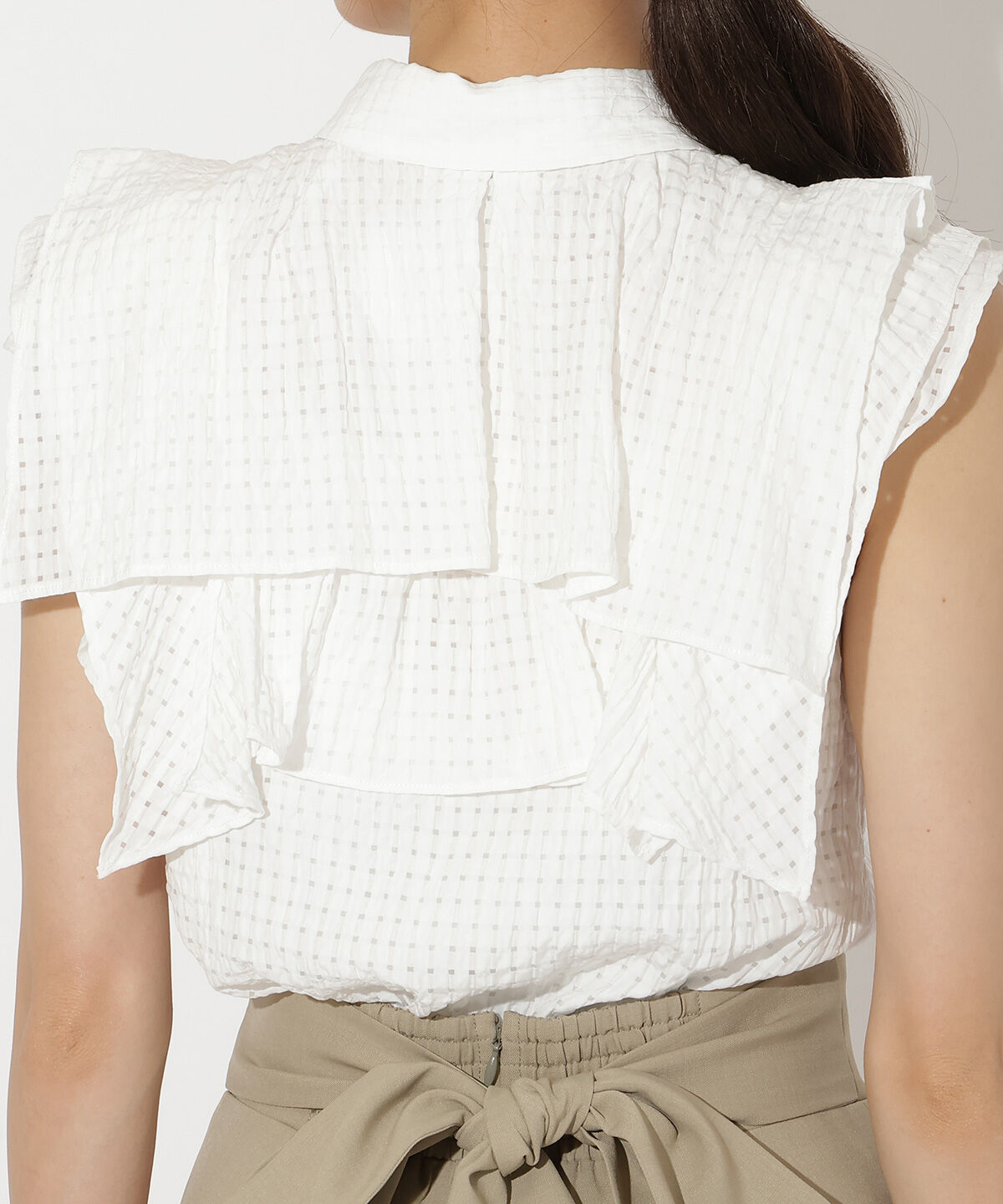 アンドクチュール「シアーチェックレイヤーフリルブラウス」|シャツ・ブラウス|