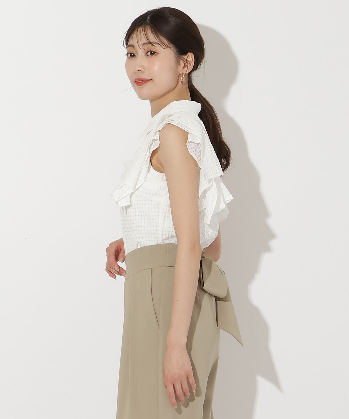 アンドクチュール「シアーチェックレイヤーフリルブラウス」|シャツ・ブラウス|