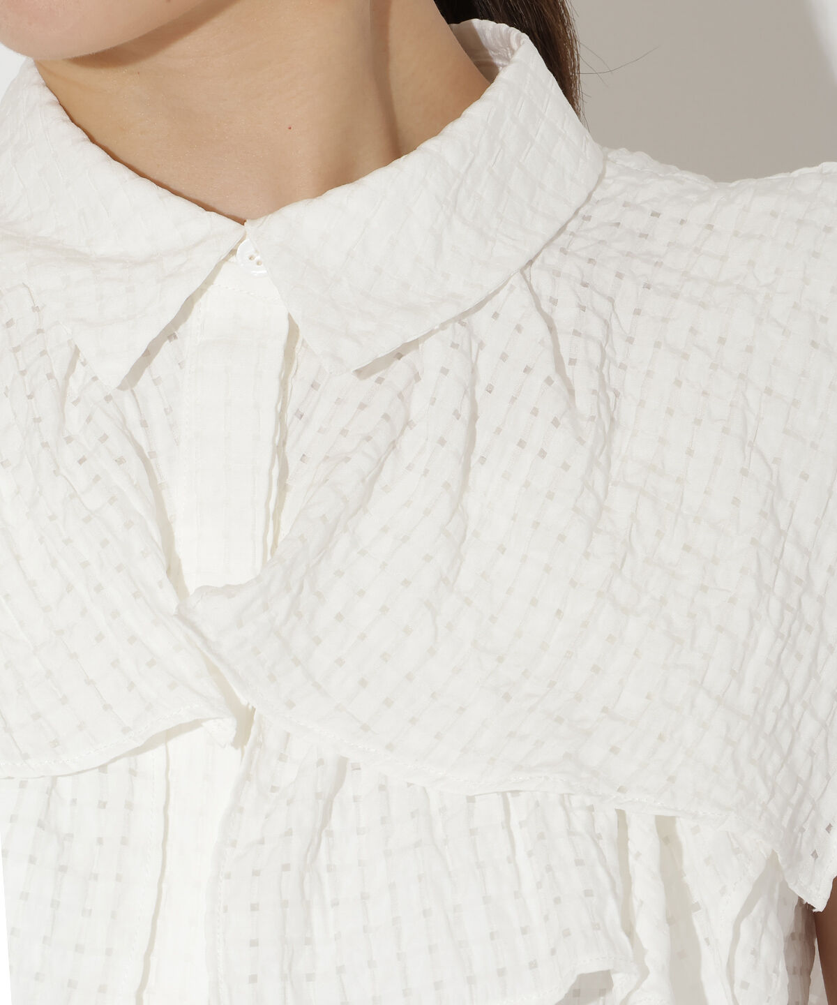 アンドクチュール「シアーチェックレイヤーフリルブラウス」|シャツ・ブラウス|