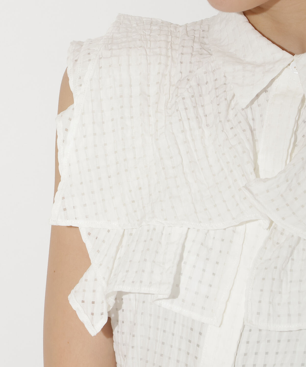 アンドクチュール「シアーチェックレイヤーフリルブラウス」|シャツ・ブラウス|