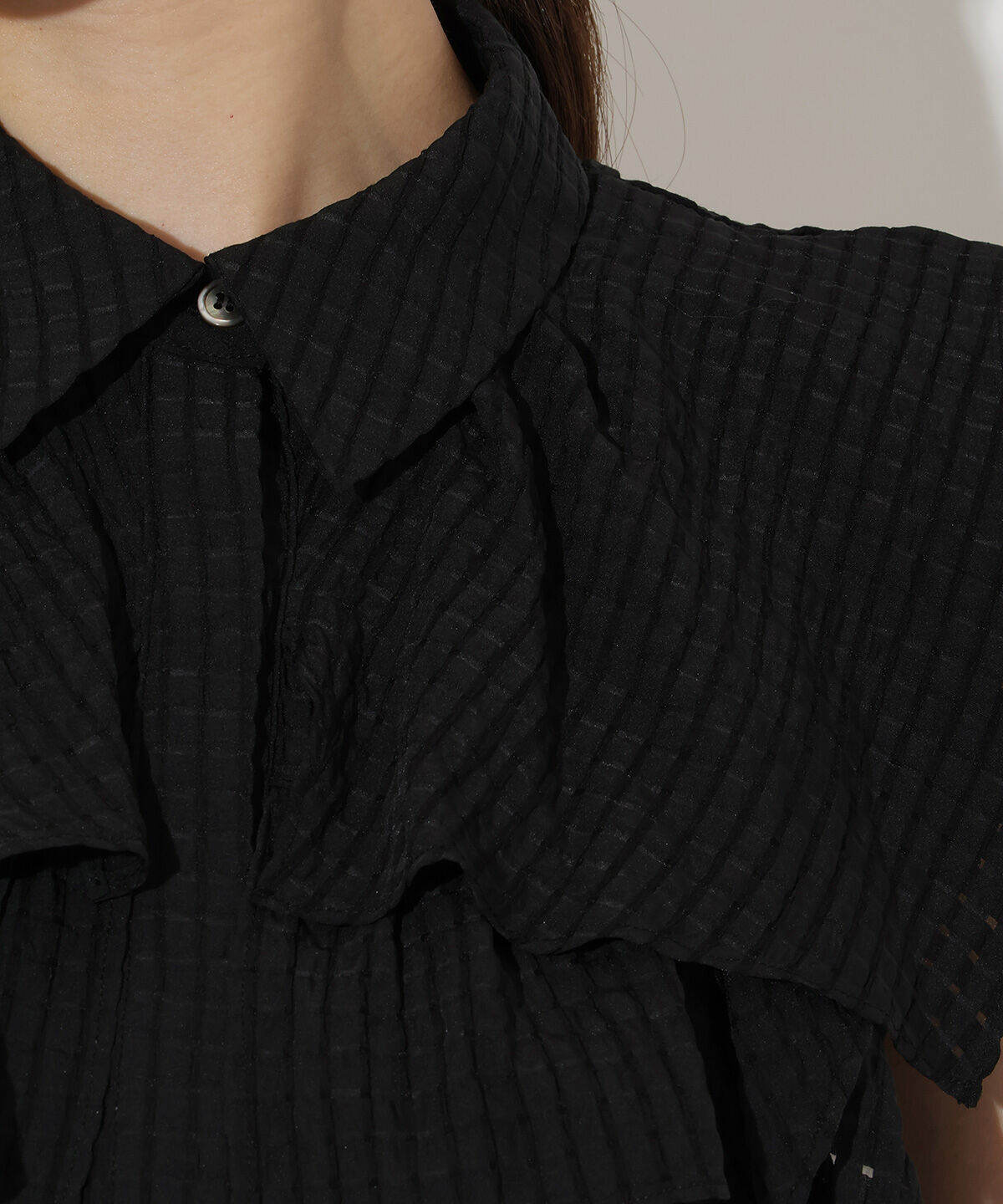 アンドクチュール「シアーチェックレイヤーフリルブラウス」|シャツ・ブラウス|