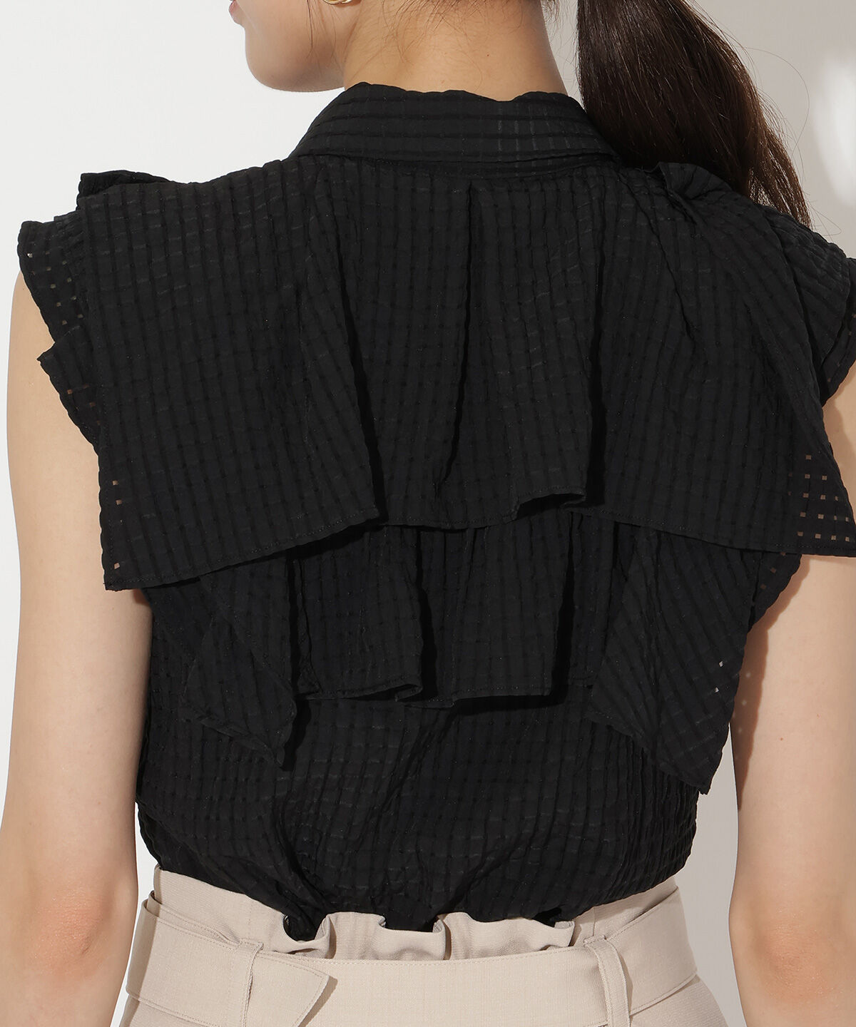 アンドクチュール「シアーチェックレイヤーフリルブラウス」|シャツ・ブラウス|