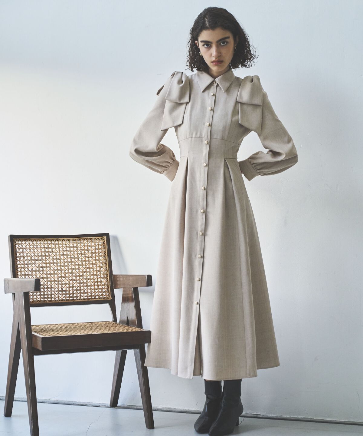 アンドクチュール「肩リボンシャツワンピース」|ワンピース|