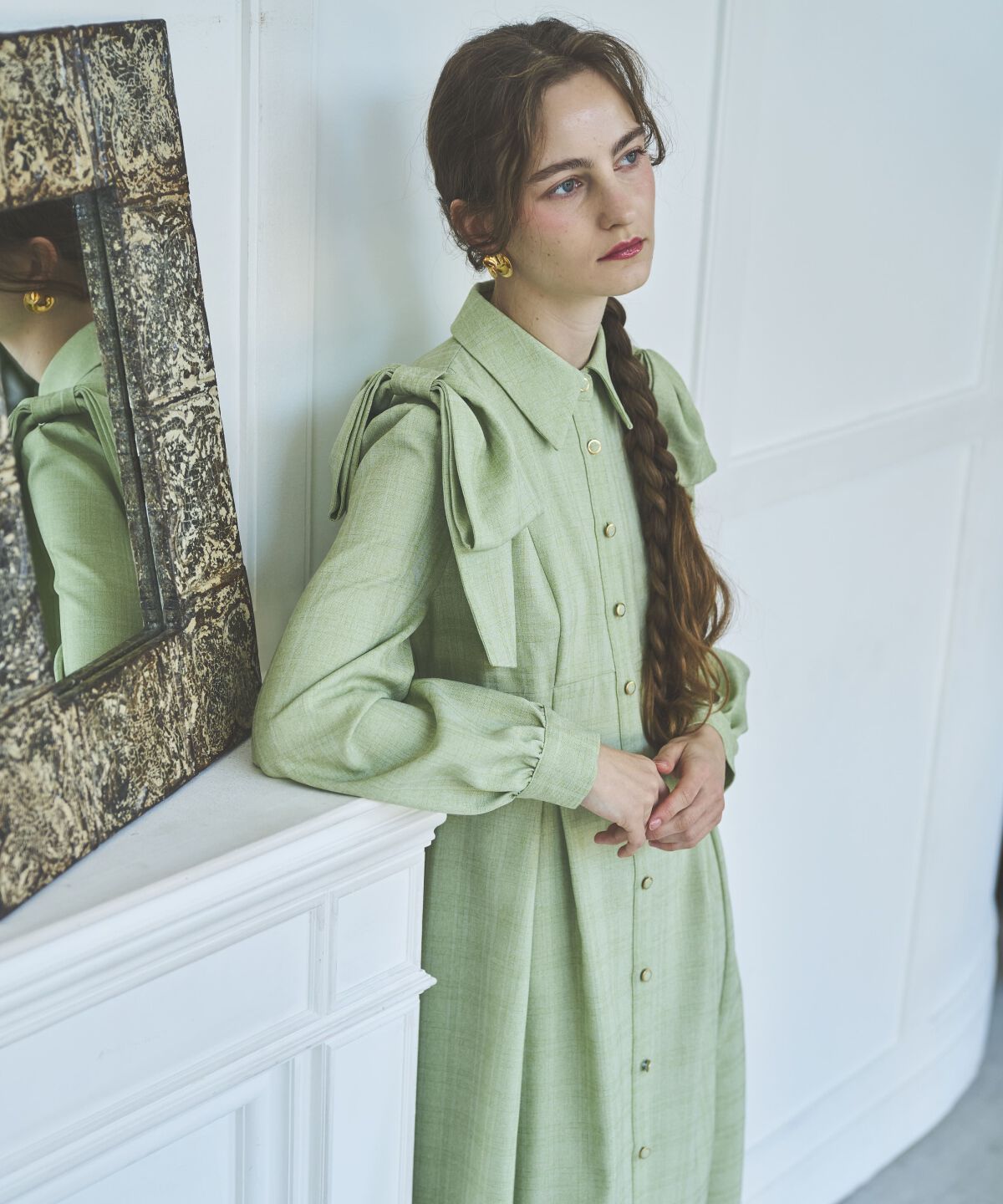 アンドクチュール「肩リボンシャツワンピース」|ワンピース|