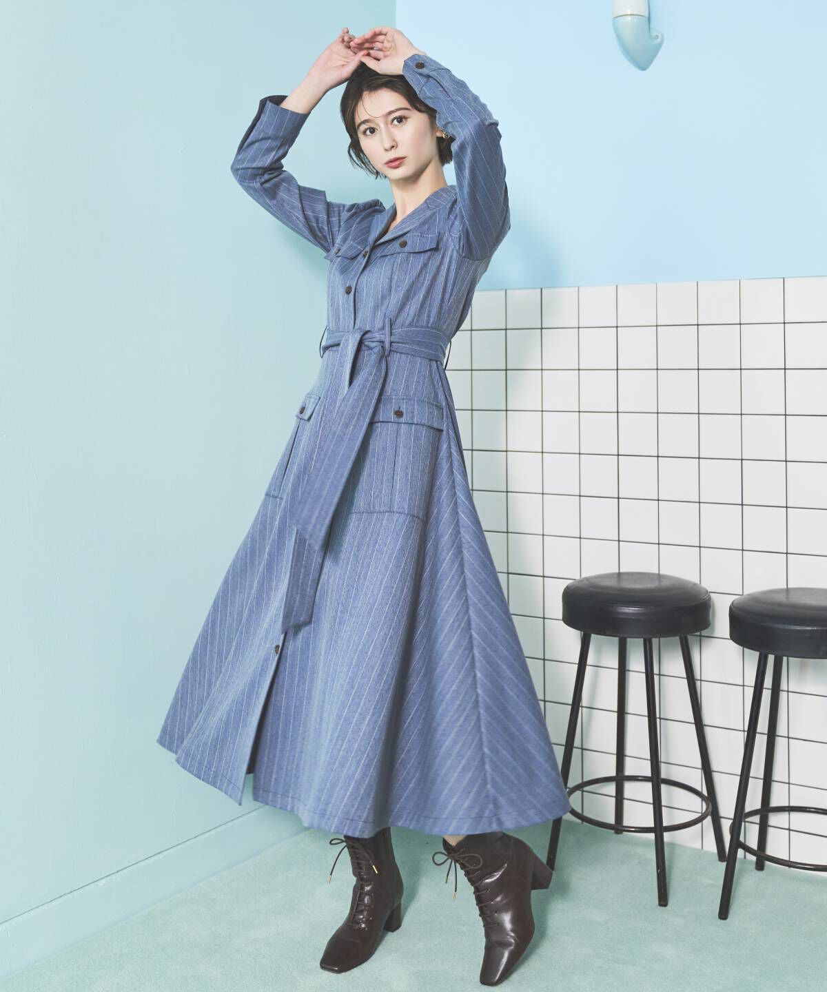 アンドクチュール「サファリシャツワンピース」|ワンピース|ネイビー