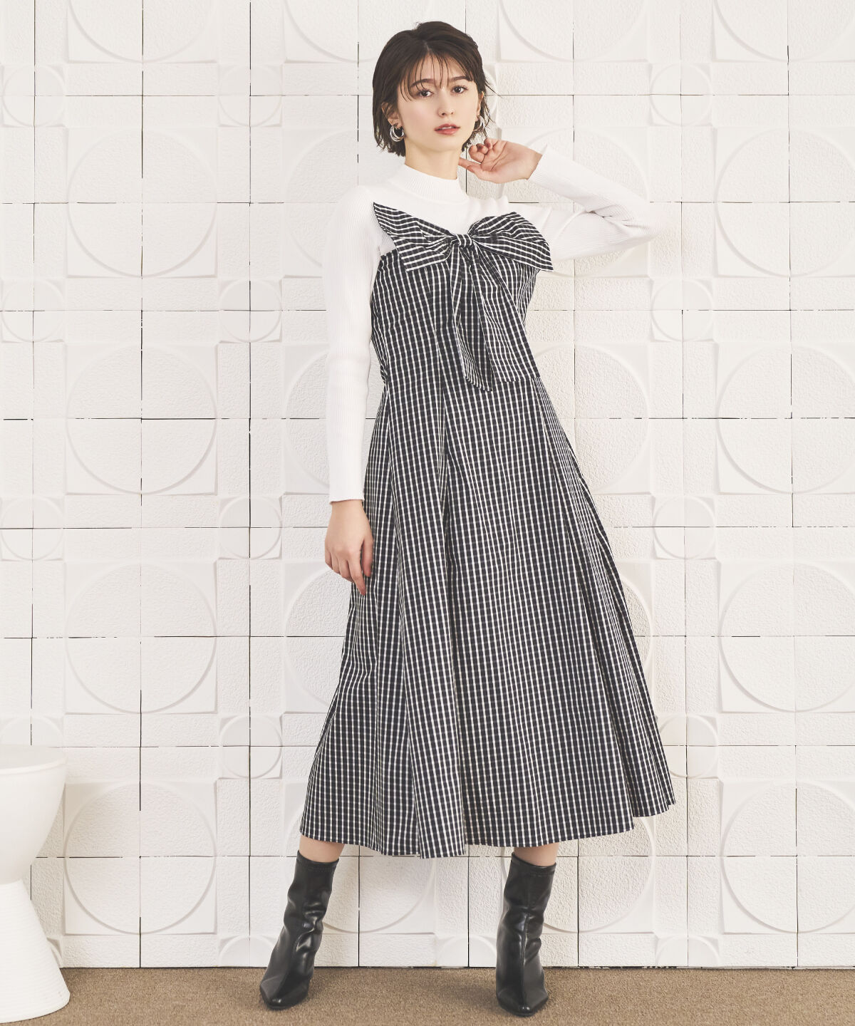 アンドクチュール「ギンガムチェック柄ドッキングワンピース」|ワンピース|