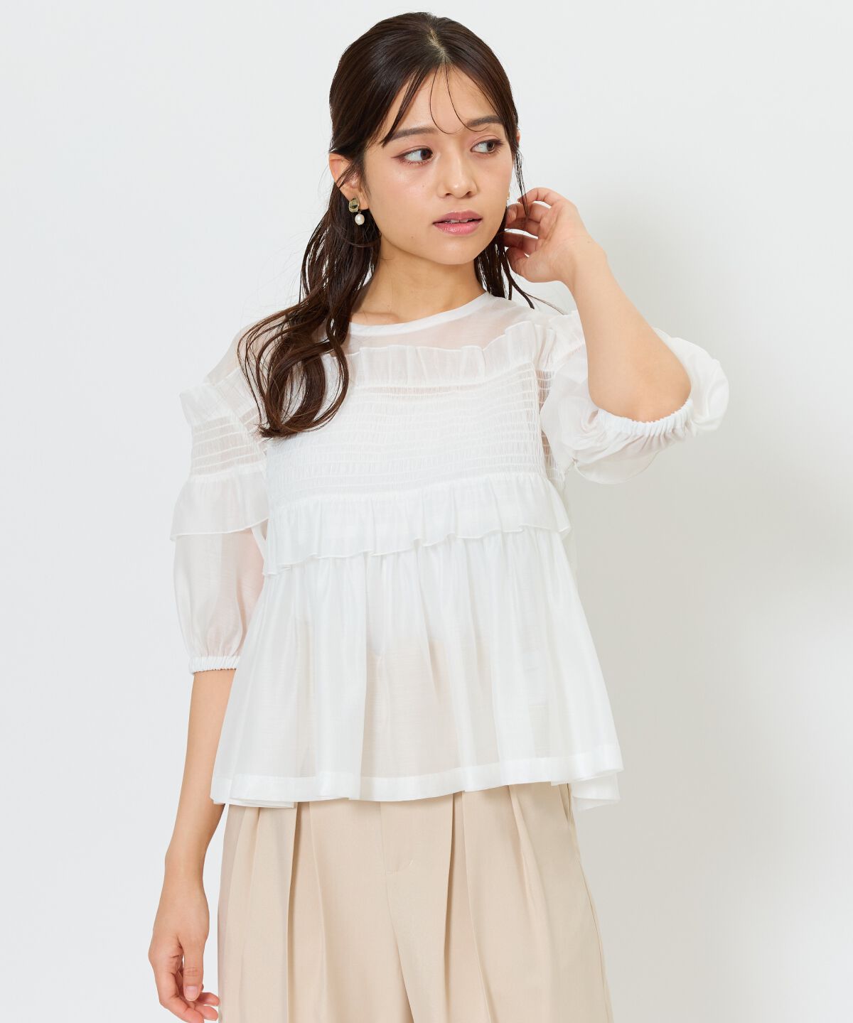 アンドクチュール「シアーシャーリングフリルブラウス」|シャツ・ブラウス|