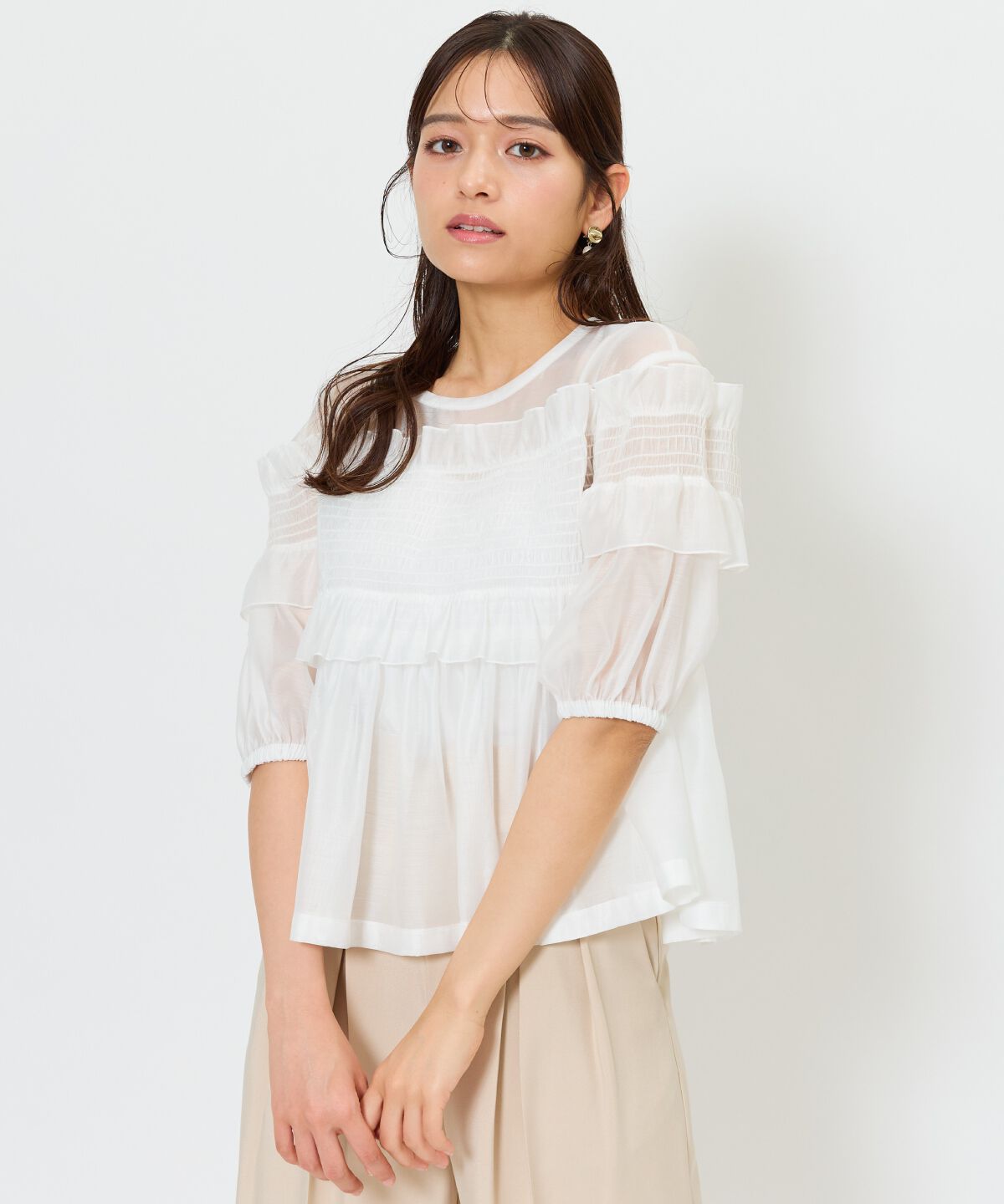 アンドクチュール「シアーシャーリングフリルブラウス」|シャツ・ブラウス|