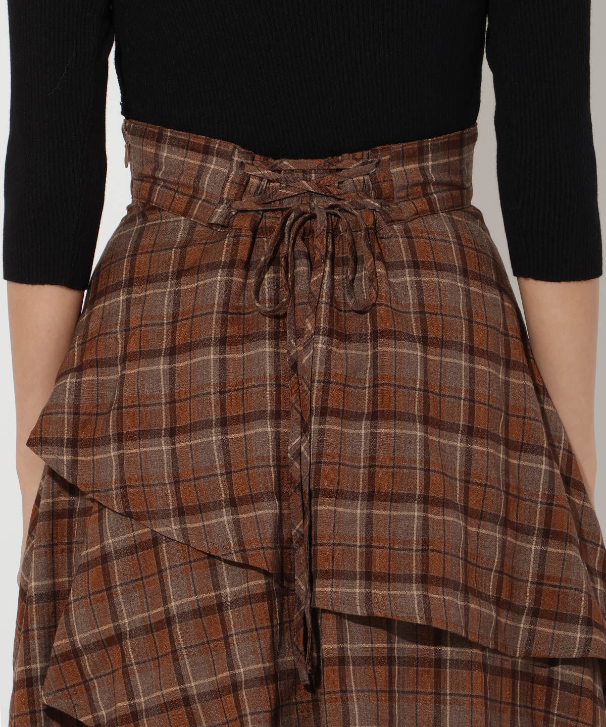 アンドクチュール「チェックアシメティアードスカート」|フレア|