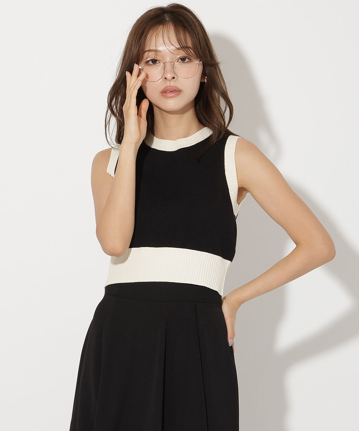 アンドクチュール「バイカラーアンサンブルニット」|カーディガン|