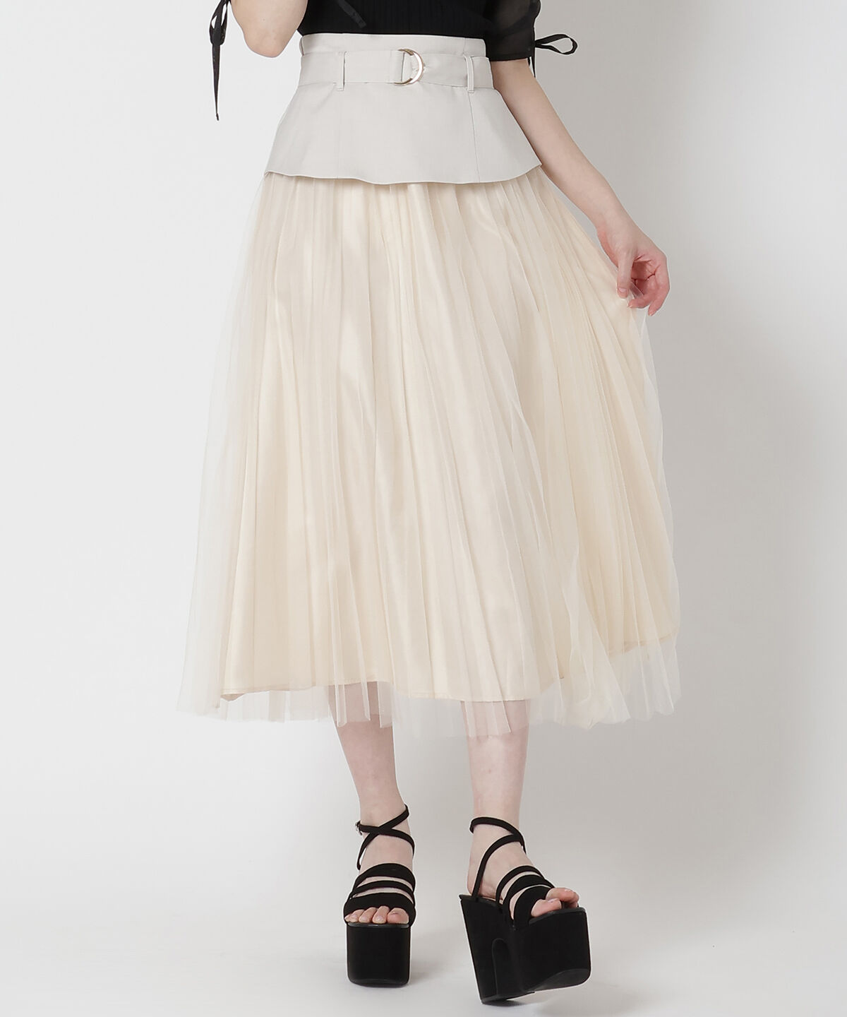 REDYAZEL「切り替えプリーツスカート」|フレア|