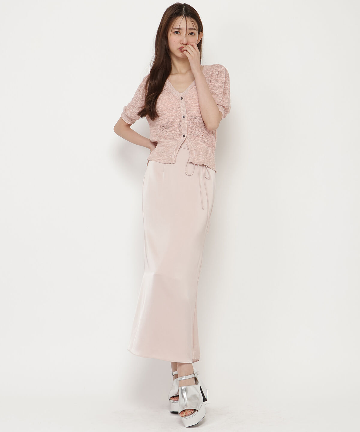 REDYAZEL「シアーニット半袖カーディガントップス」|カーディガン|