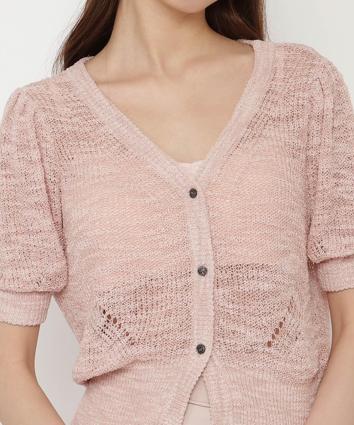 REDYAZEL「シアーニット半袖カーディガントップス」|カーディガン|