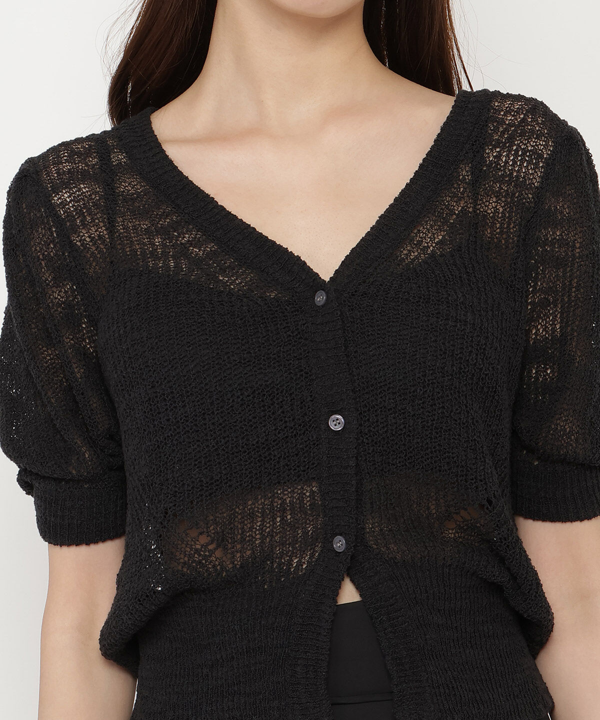 REDYAZEL「シアーニット半袖カーディガントップス」|カーディガン|