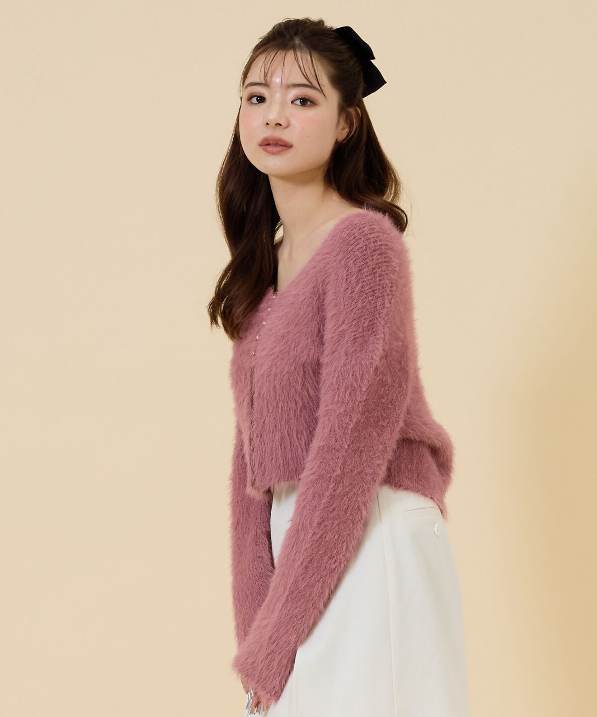 REDYAZEL「ミニパールボタンシャギーカーディガン」|カーディガン|