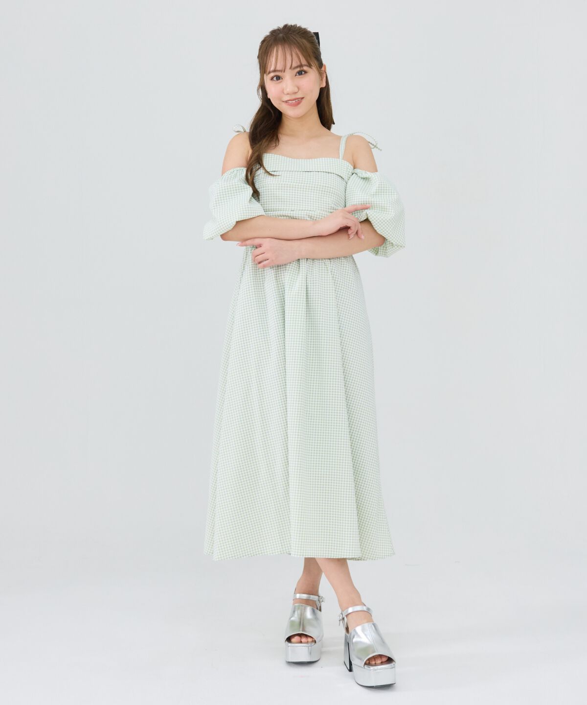 REDYAZEL「リボンショルダーオフショルロングワンピース」|ワンピース|