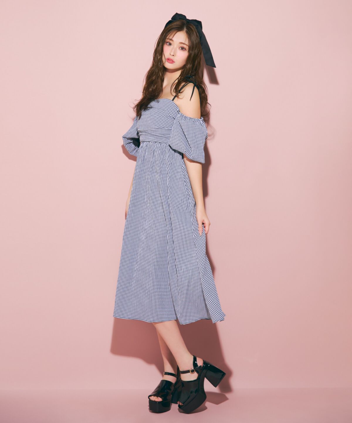 REDYAZEL「リボンショルダーオフショルロングワンピース」|ワンピース|