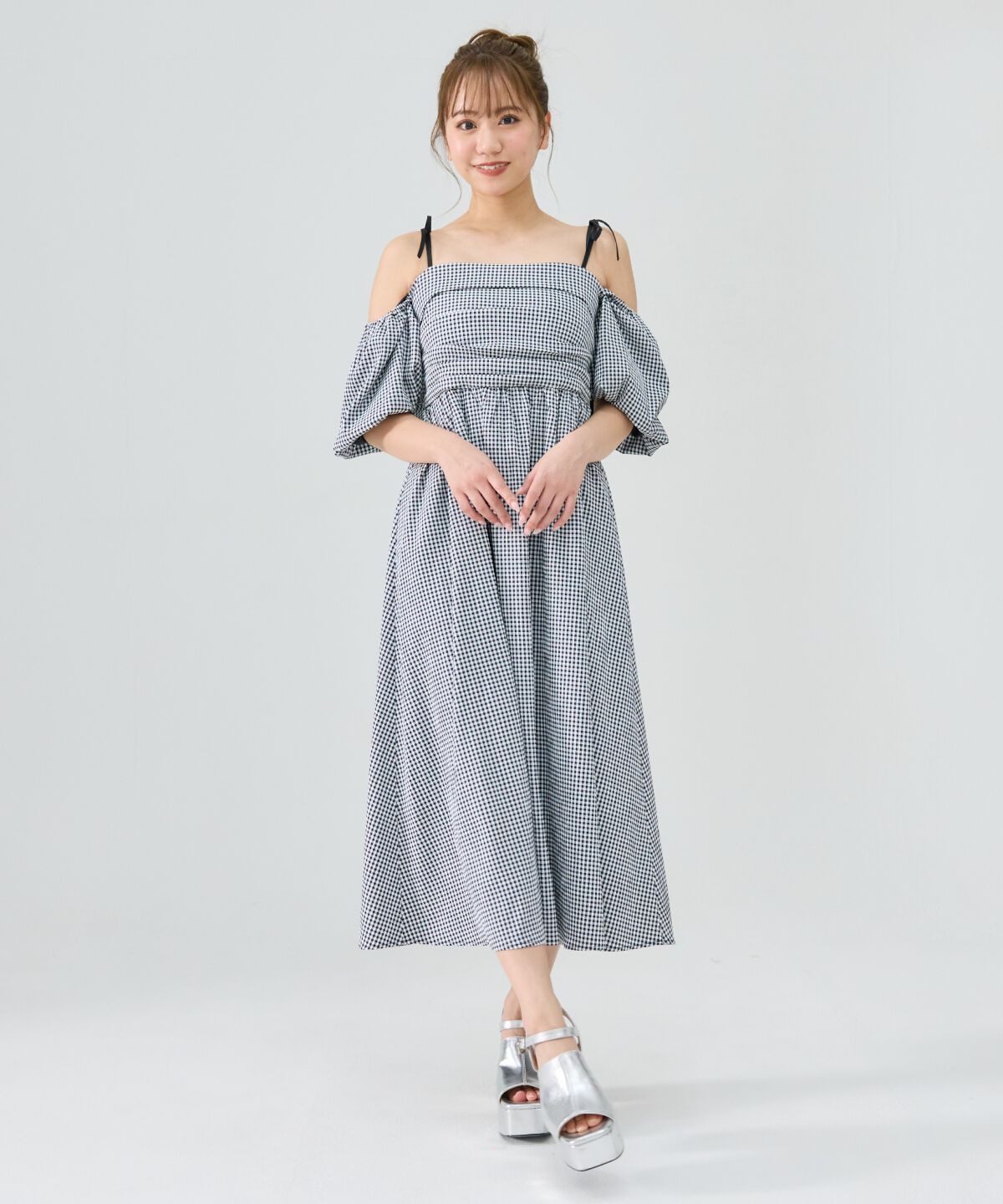 REDYAZEL「リボンショルダーオフショルロングワンピース」|ワンピース|