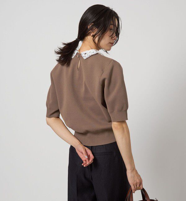 UNITED ARROWS green label relaxing「襟レース 2WAY 5分袖 プルオーバー ニット  -ウォッシャブル-」|ニット・セーター|