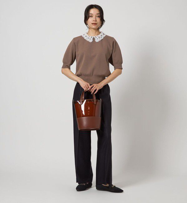 UNITED ARROWS green label relaxing「襟レース 2WAY 5分袖 プルオーバー ニット  -ウォッシャブル-」|ニット・セーター|