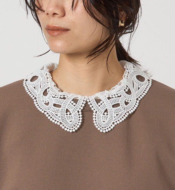 UNITED ARROWS green label relaxing「襟レース 2WAY 5分袖 プルオーバー ニット  -ウォッシャブル-」|ニット・セーター|