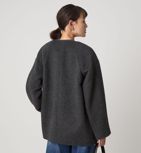 新品 greenlabel アンゴラビーバーノーカラーミドルコート LTgray size SHORTあり］アンゴラビーバー ノーカラー ミドル コート（UNITED