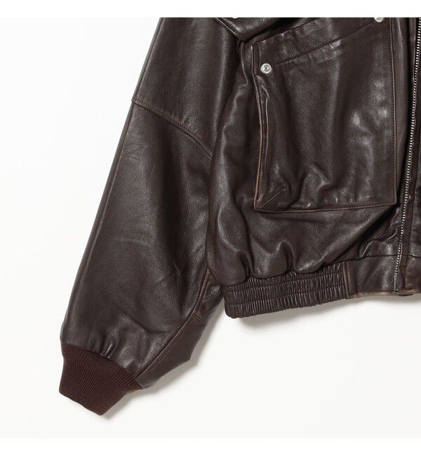 BEAMS「ユーズド加工 レザー ショートブルゾン」|ブルゾン・スタジャン|