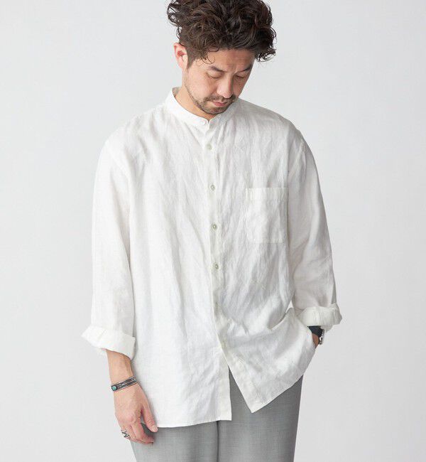 SHIPS「SHIPS: リネン キャンバス リラックスフィット バンドカラーシャツ」|シャツ・ブラウス|