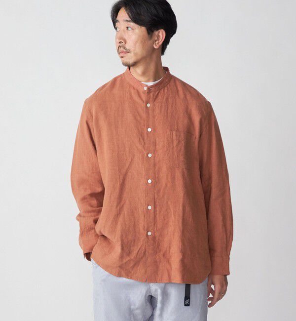 SHIPS「SHIPS: リネン キャンバス リラックスフィット バンドカラーシャツ」|シャツ・ブラウス|