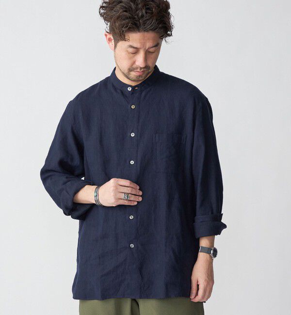 SHIPS「SHIPS: リネン キャンバス リラックスフィット バンドカラーシャツ」|シャツ・ブラウス|