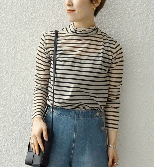 SHIPS any「SHIPS any:〈洗濯機可能〉シアー ボーダー タートルネック プルオーバー」|Tシャツ・カットソー|オフホワイト