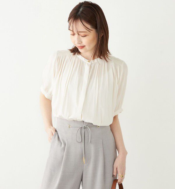 SHIPS Colors 「SHIPS Colors:〈洗濯機可能〉サテン ギャザー 5分袖 シャツ◇」|シャツ・ブラウス|