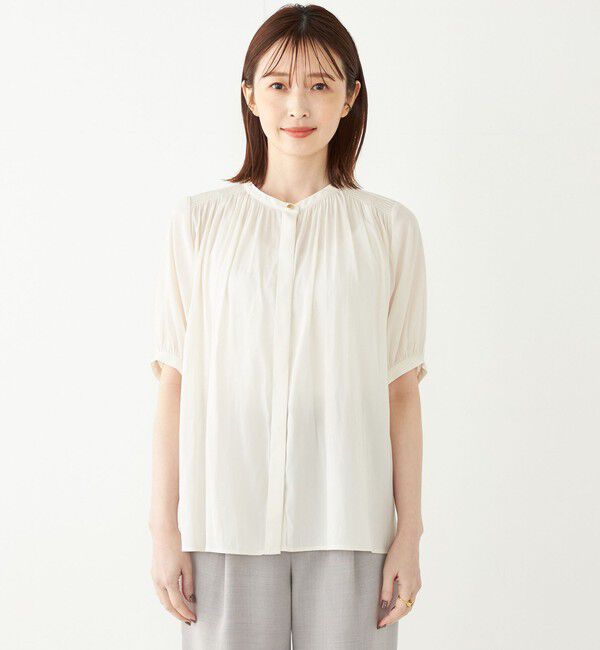SHIPS Colors 「SHIPS Colors:〈洗濯機可能〉サテン ギャザー 5分袖 シャツ◇」|シャツ・ブラウス|