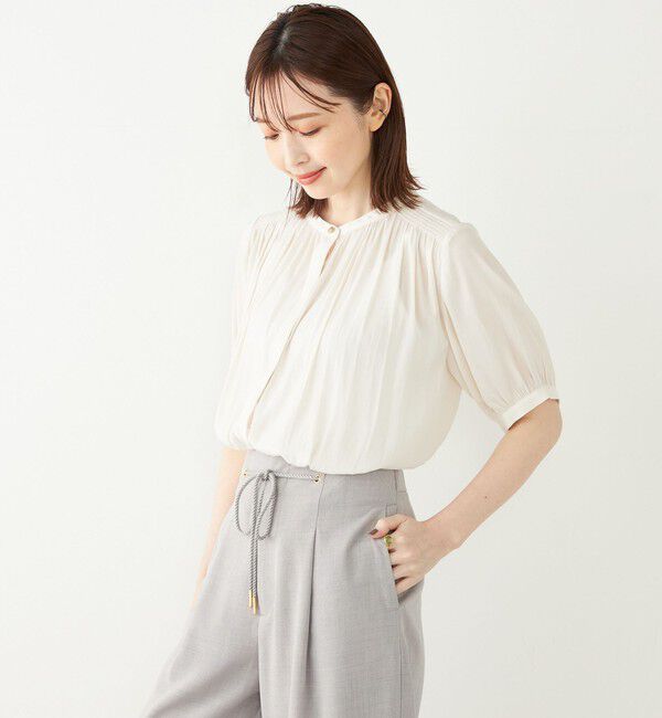 SHIPS Colors 「SHIPS Colors:〈洗濯機可能〉サテン ギャザー 5分袖 シャツ◇」|シャツ・ブラウス|