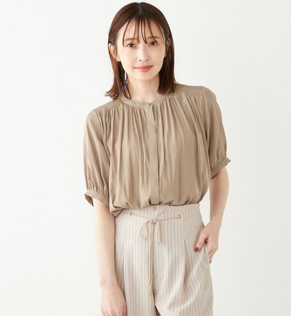 SHIPS Colors 「SHIPS Colors:〈洗濯機可能〉サテン ギャザー 5分袖 シャツ◇」|シャツ・ブラウス|