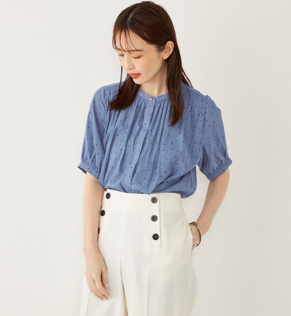 SHIPS Colors 「SHIPS Colors:〈洗濯機可能〉サテン ギャザー 5分袖 シャツ◇」|シャツ・ブラウス|