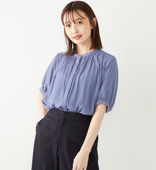 SHIPS Colors 「SHIPS Colors:〈洗濯機可能〉サテン ギャザー 5分袖 シャツ◇」|シャツ・ブラウス|