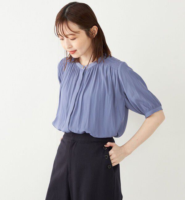 SHIPS Colors 「SHIPS Colors:〈洗濯機可能〉サテン ギャザー 5分袖 シャツ◇」|シャツ・ブラウス|